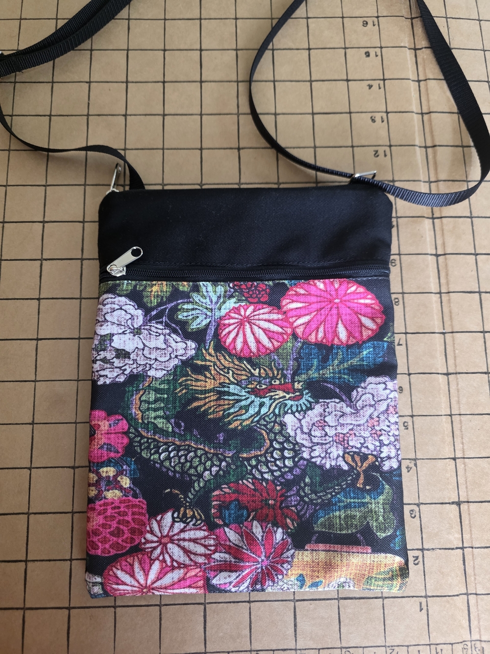 Janine King Designs Crossbody Bag Dragon Floral Print 7x9